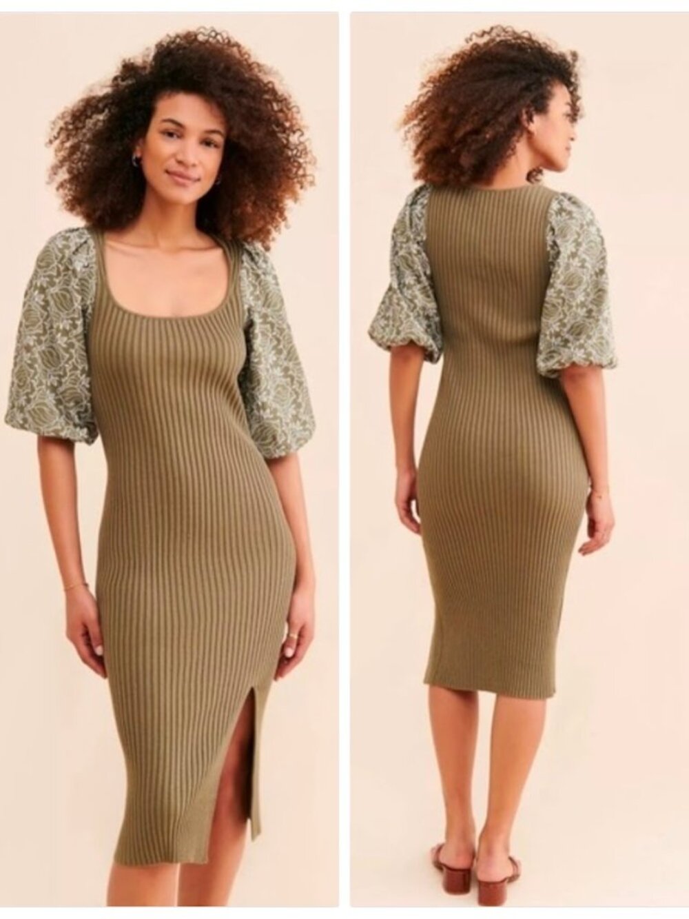 Anthropologie Dolan Left Coast Embroidered Knit Midi Dress In Green Size XS